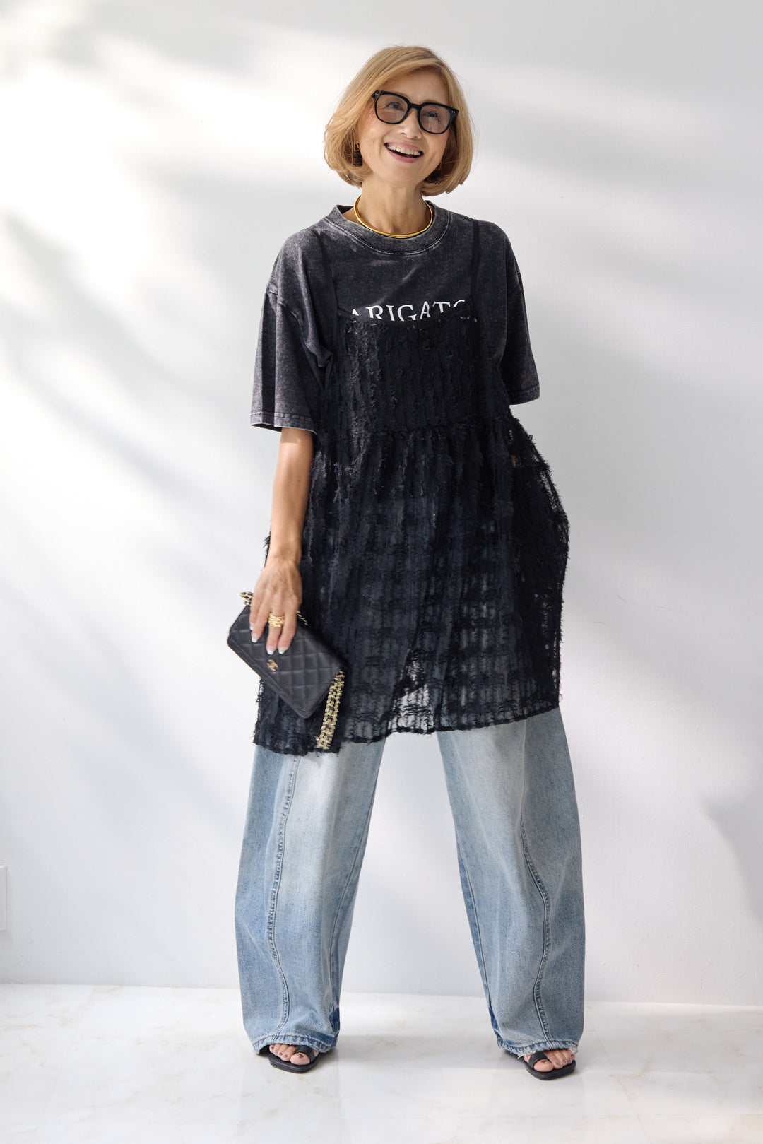 [SET]フェザーチュールキャミソール+ヴィンテージARIGATO Tシャツ(2set)