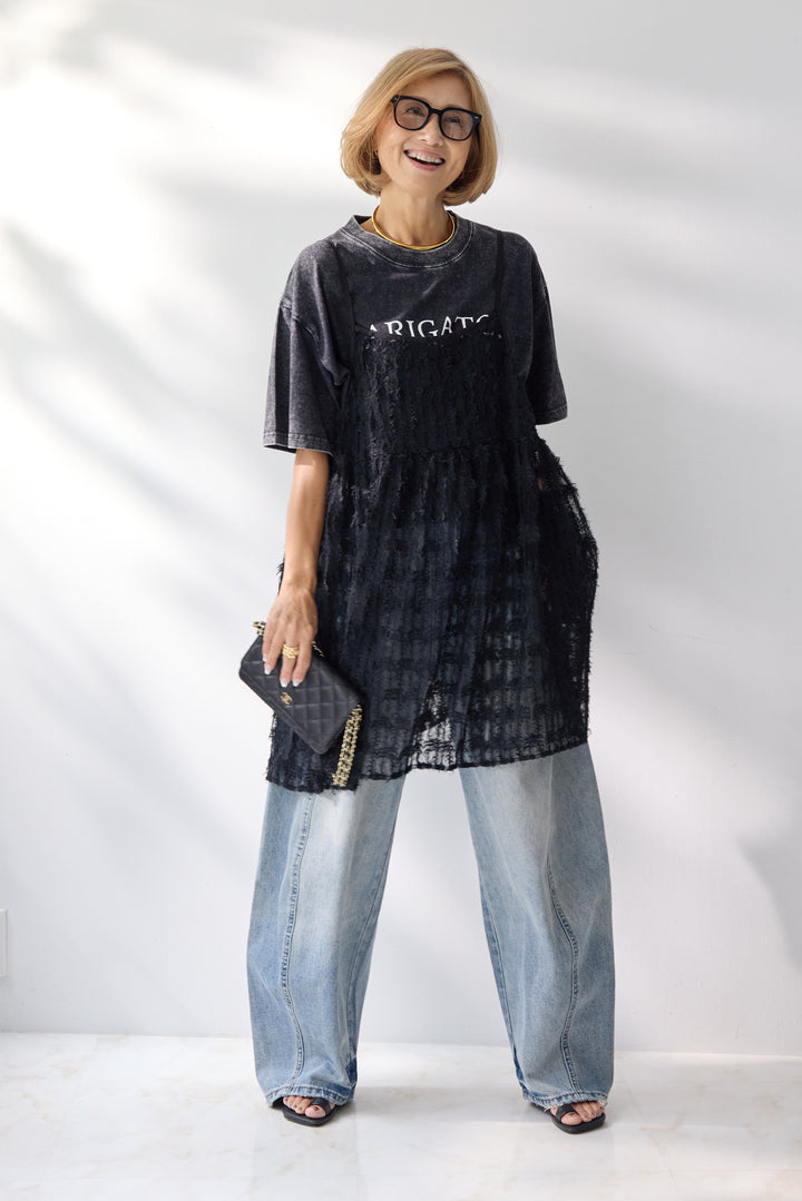 [SET]フェザーチュールキャミソール+ヴィンテージARIGATO Tシャツ(2set)