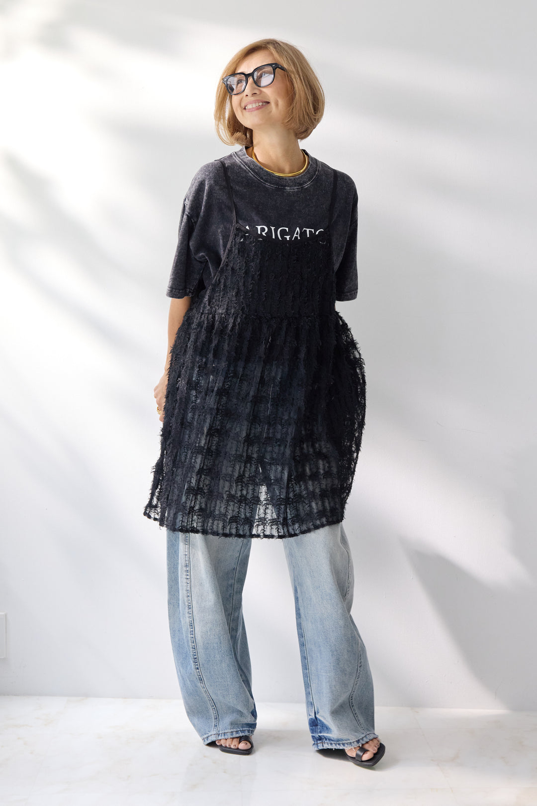 [SET]フェザーチュールキャミソール+ヴィンテージARIGATO Tシャツ(2set)