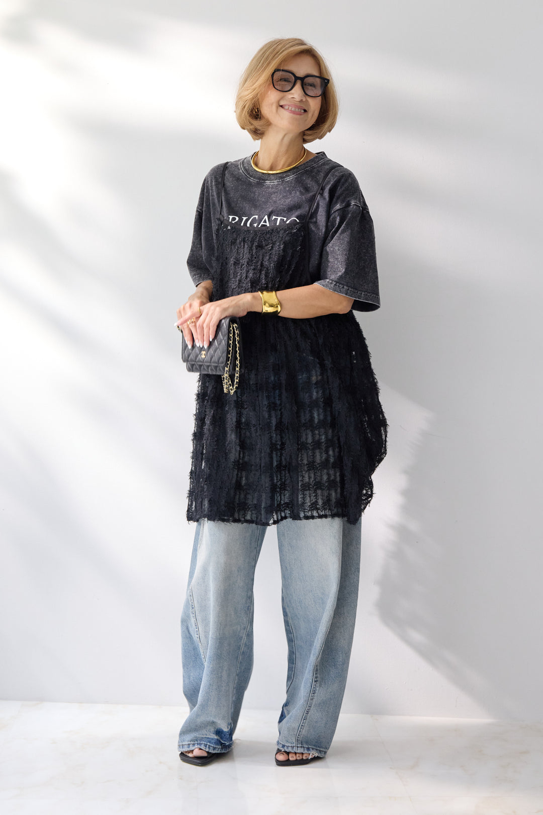 [SET]フェザーチュールキャミソール+ヴィンテージARIGATO Tシャツ(2set)