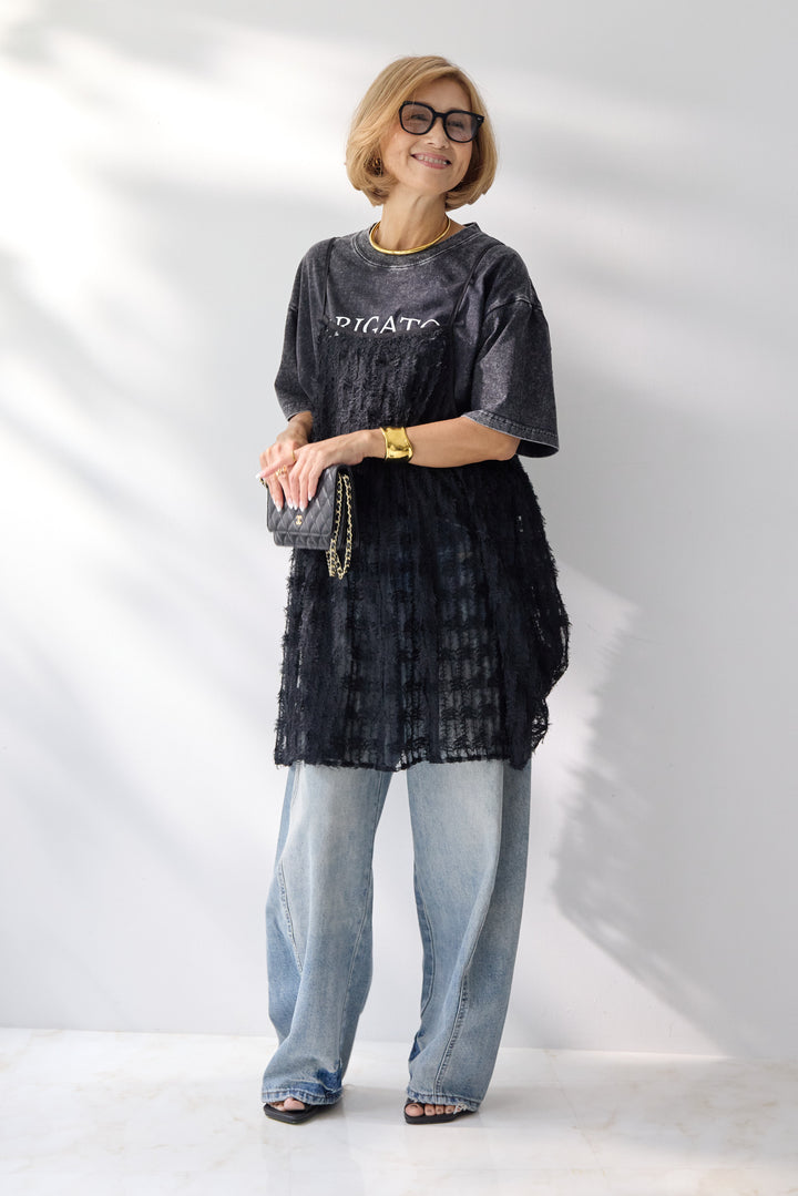 [SET]フェザーチュールキャミソール+ヴィンテージARIGATO Tシャツ(2set)