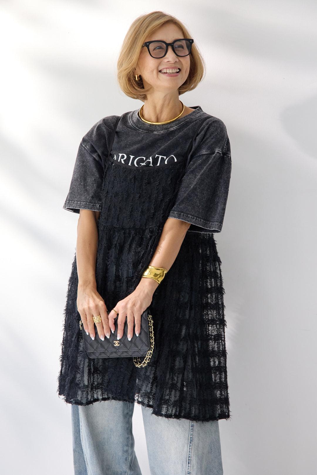 [SET]フェザーチュールキャミソール+ヴィンテージARIGATO Tシャツ(2set)