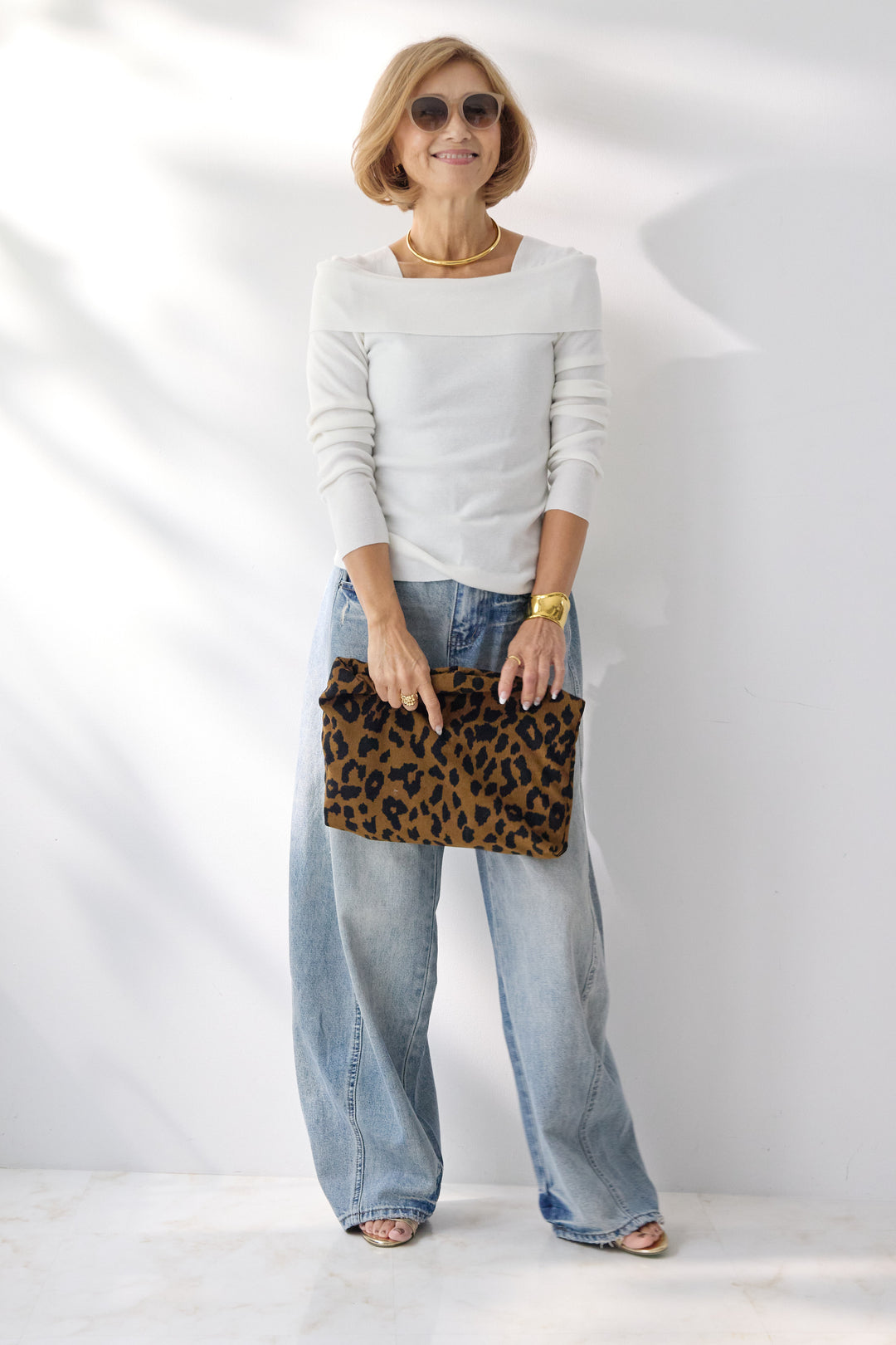 オフショルリブニット