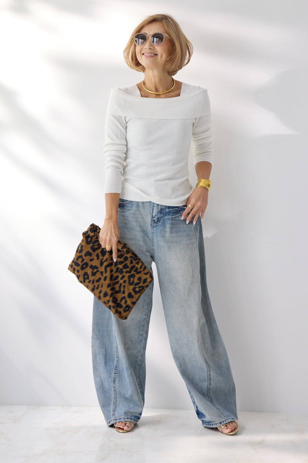 オフショルリブニット