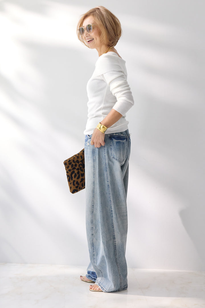 オフショルリブニット