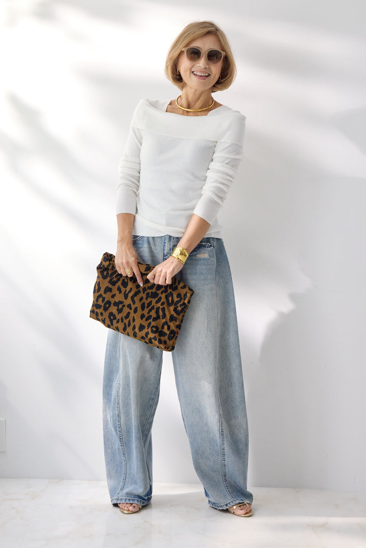 オフショルリブニット