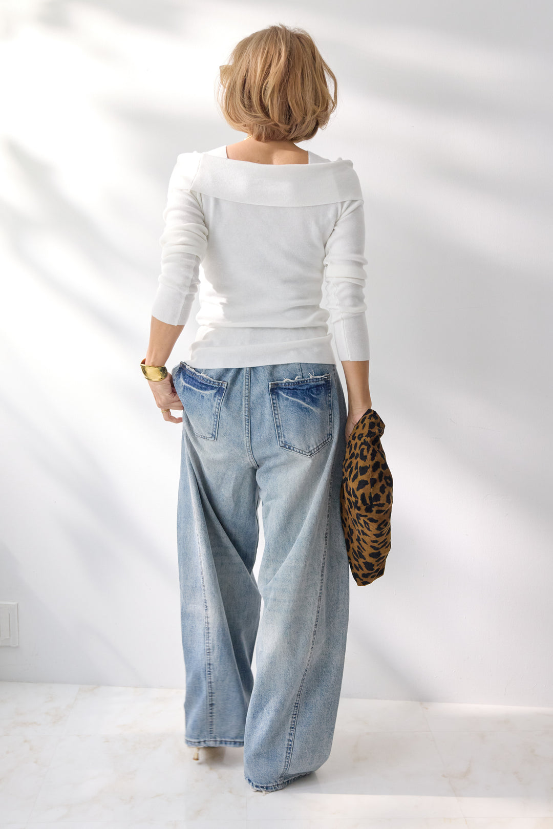 オフショルリブニット