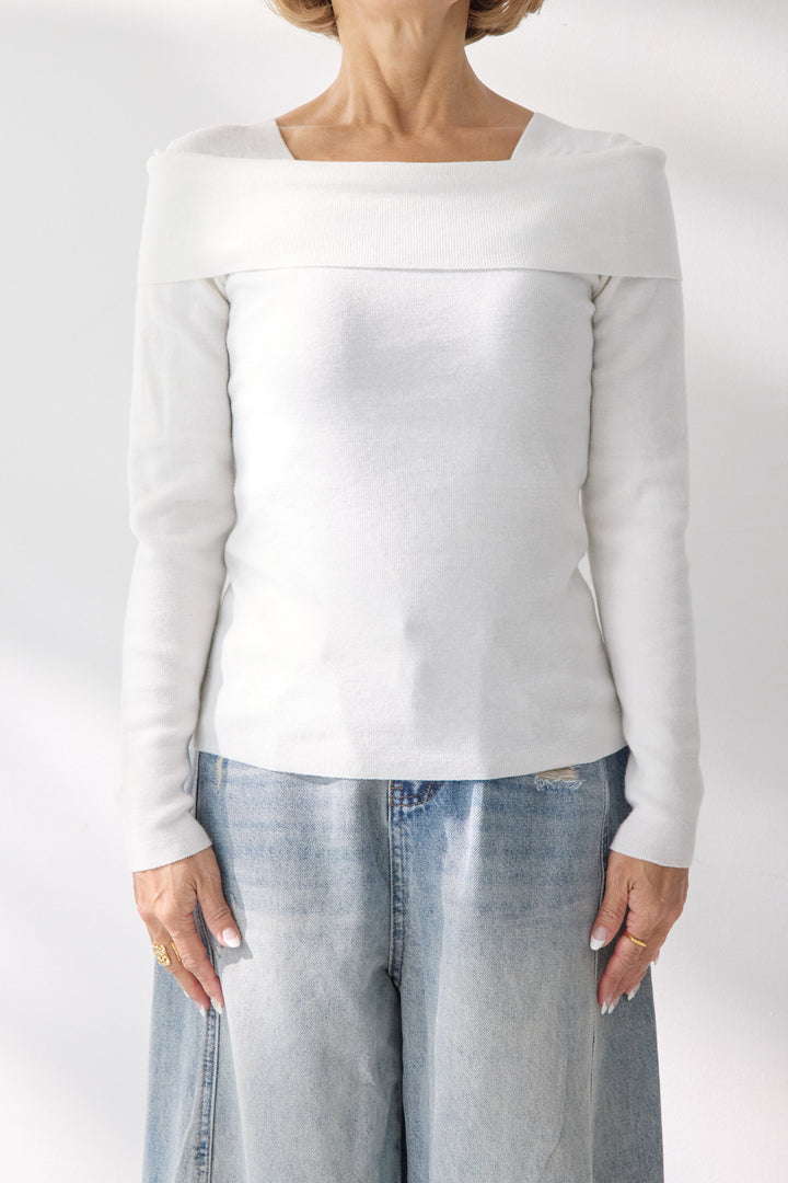 オフショルリブニット