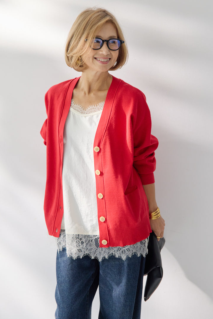 Vネックコットンカーディガン