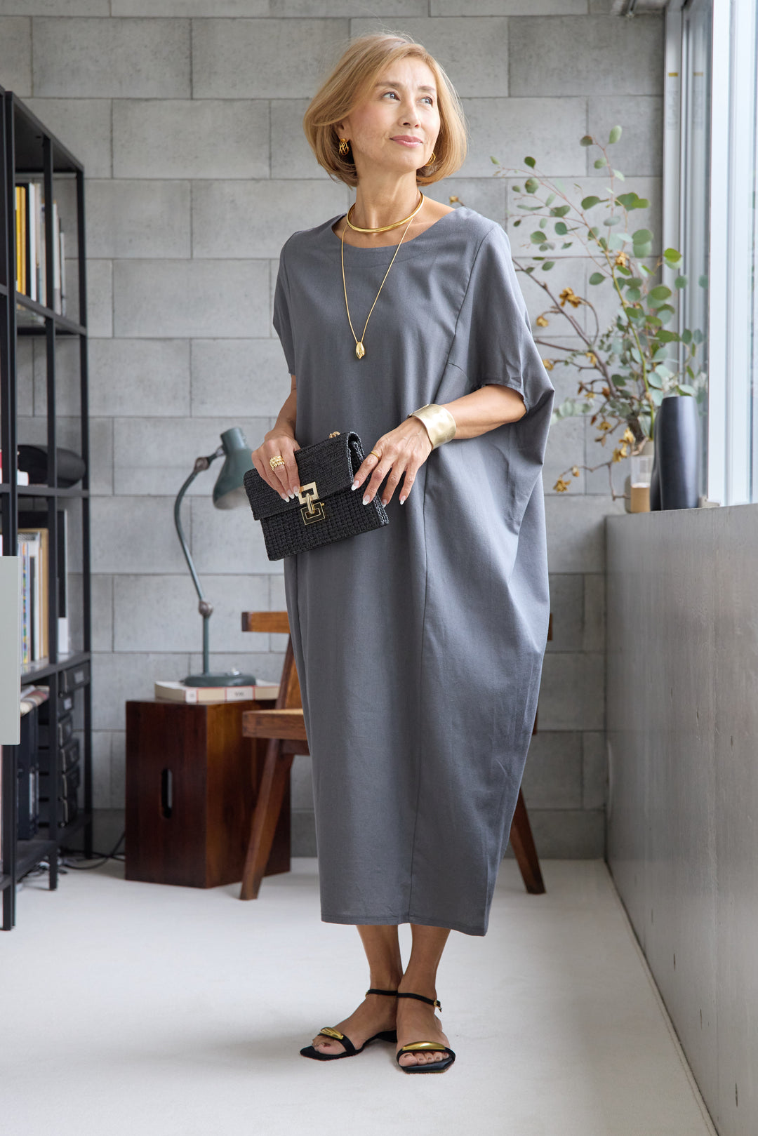 コクーンリネンワンピース