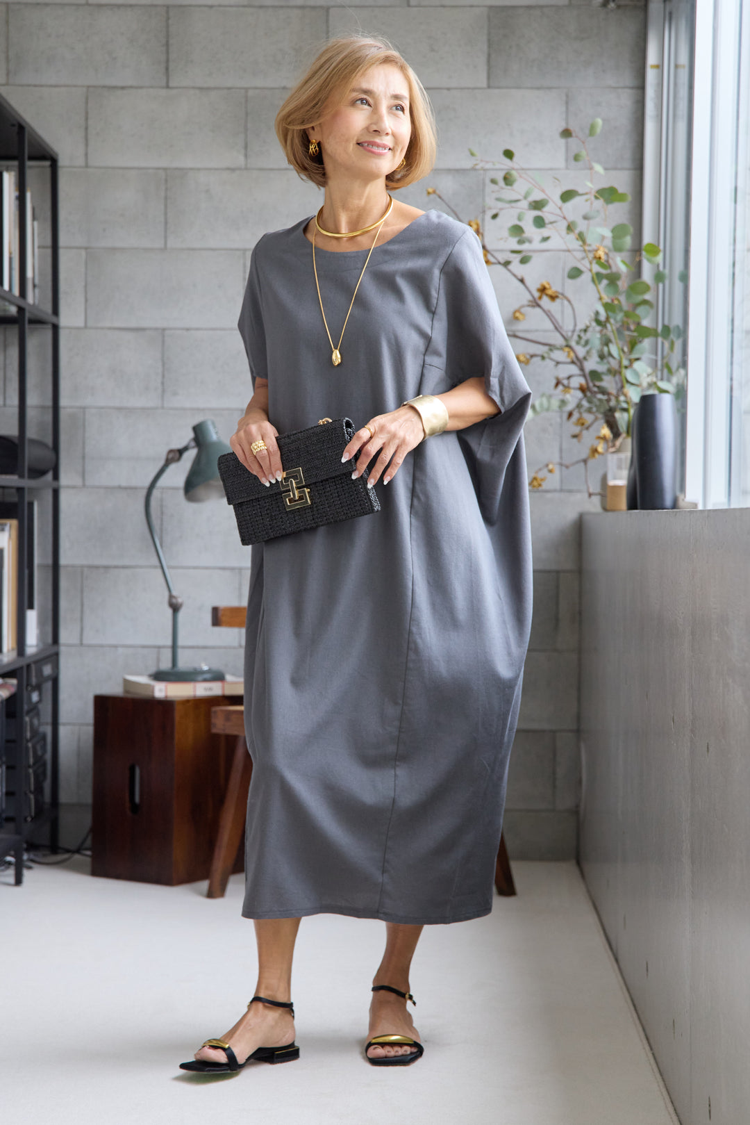 コクーンリネンワンピース