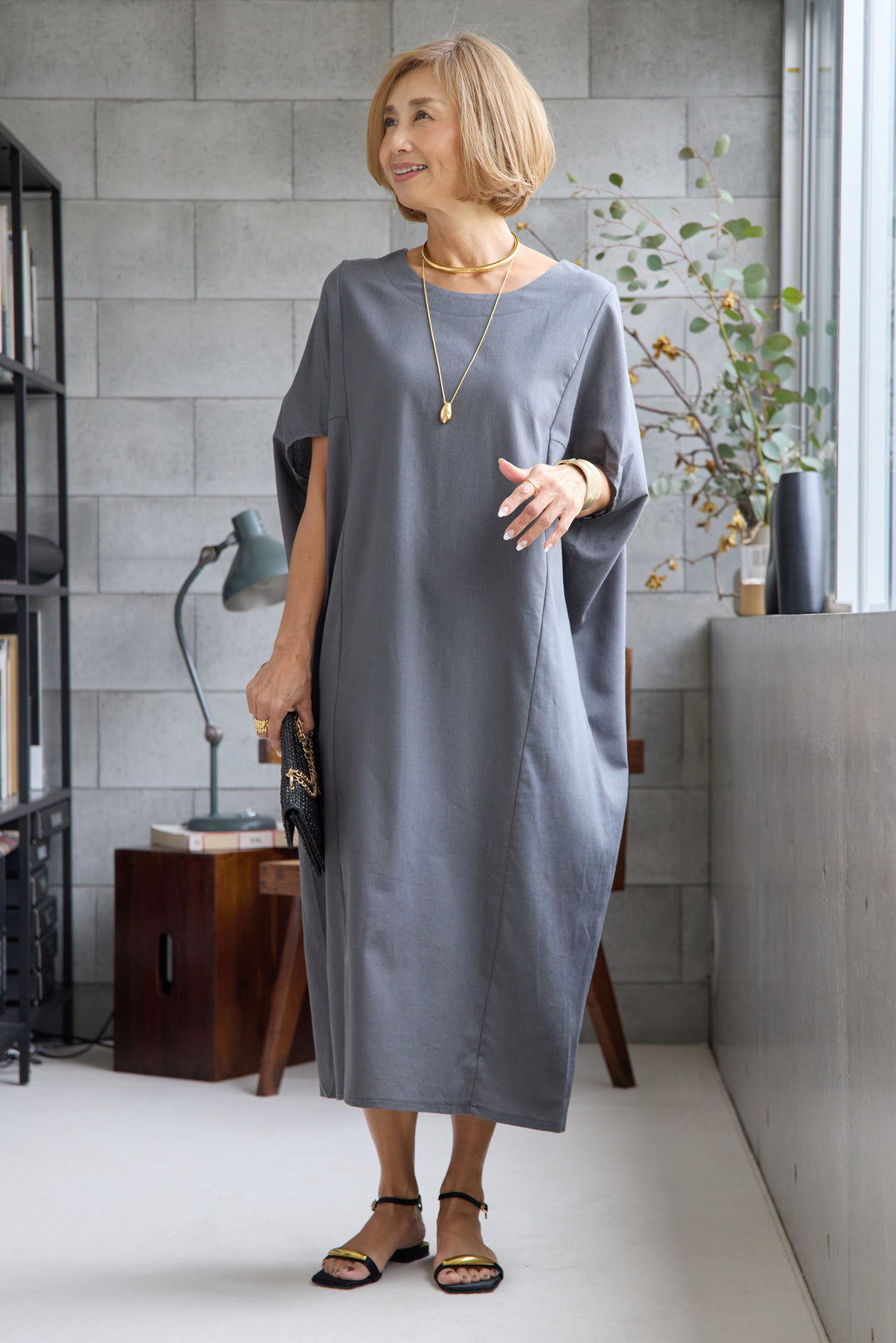 コクーンリネンワンピース