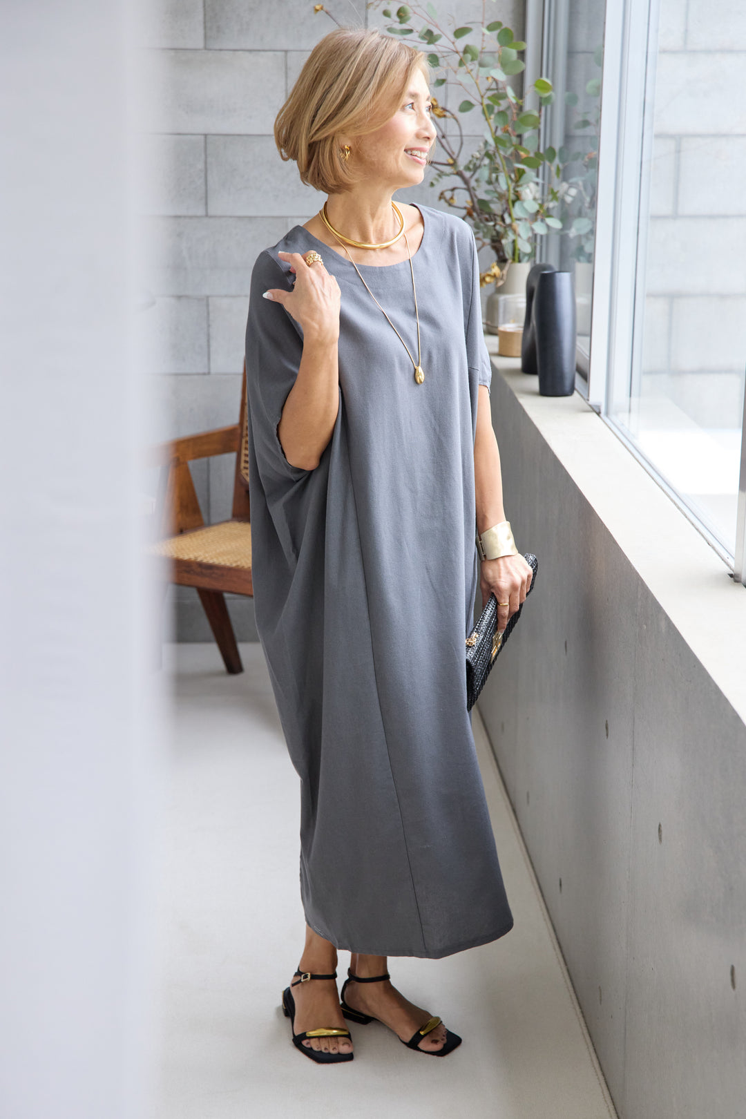 コクーンリネンワンピース