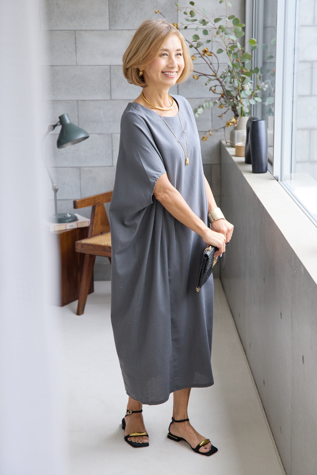 コクーンリネンワンピース