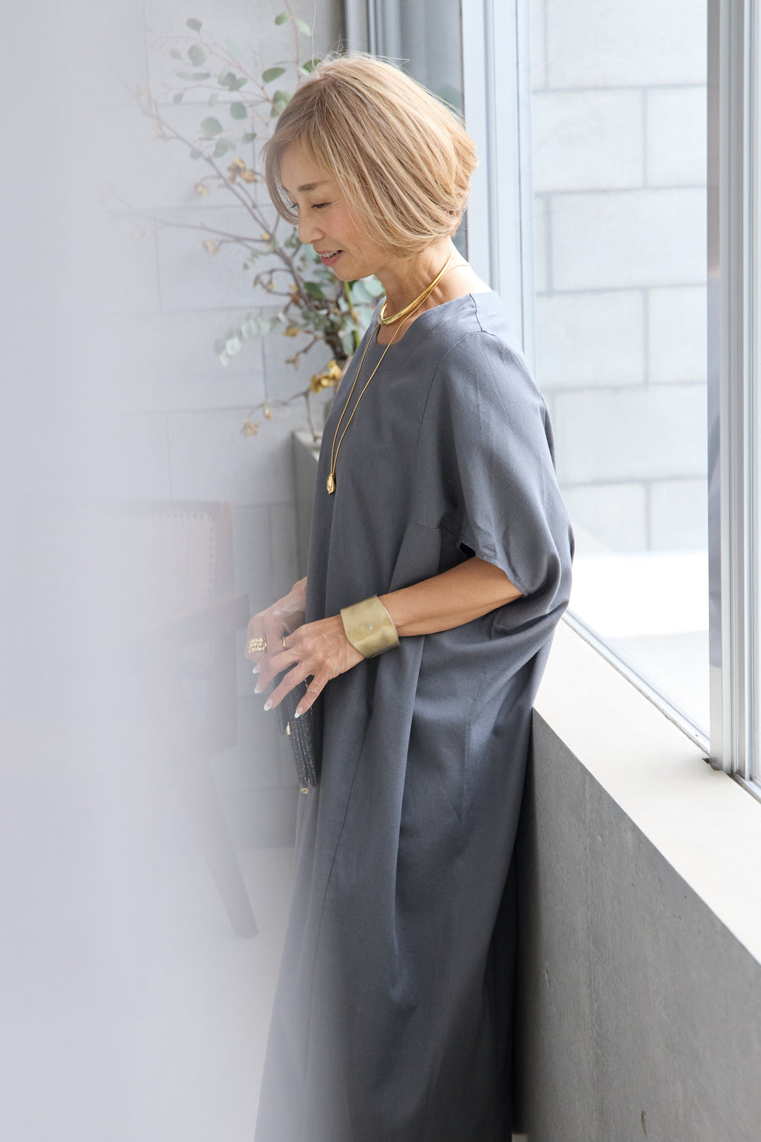 コクーンリネンワンピース