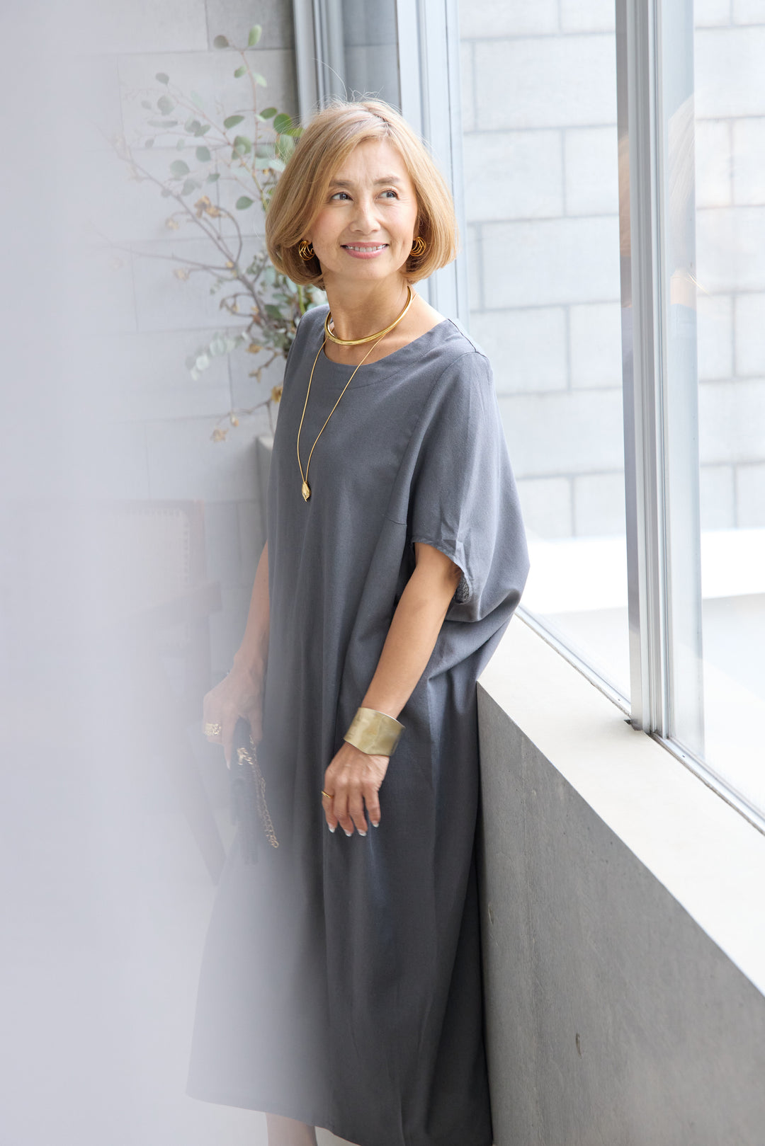 コクーンリネンワンピース