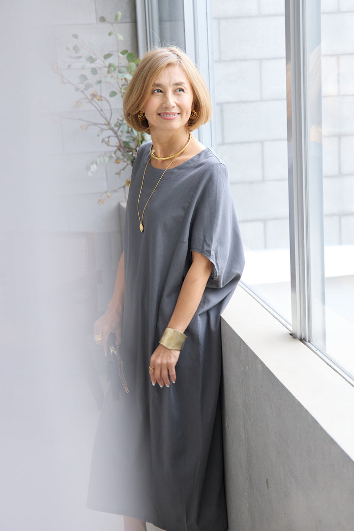 コクーンリネンワンピース