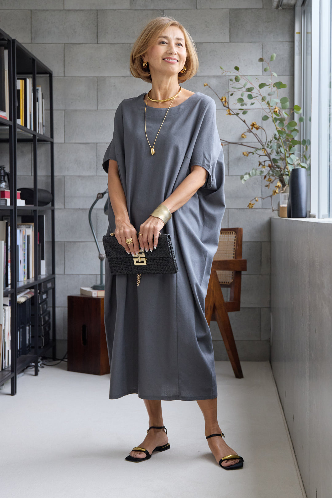 コクーンリネンワンピース