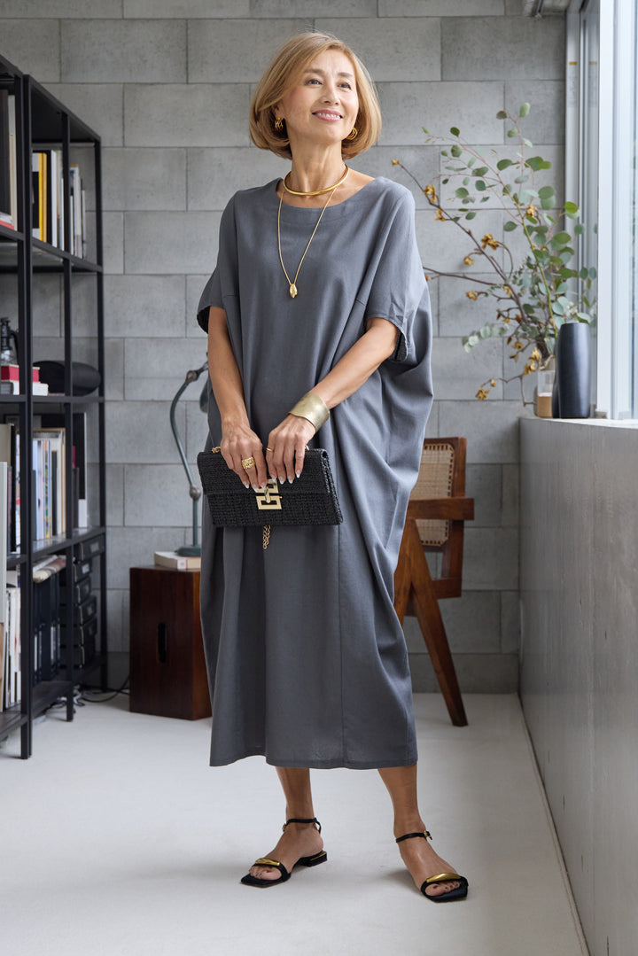 コクーンリネンワンピース