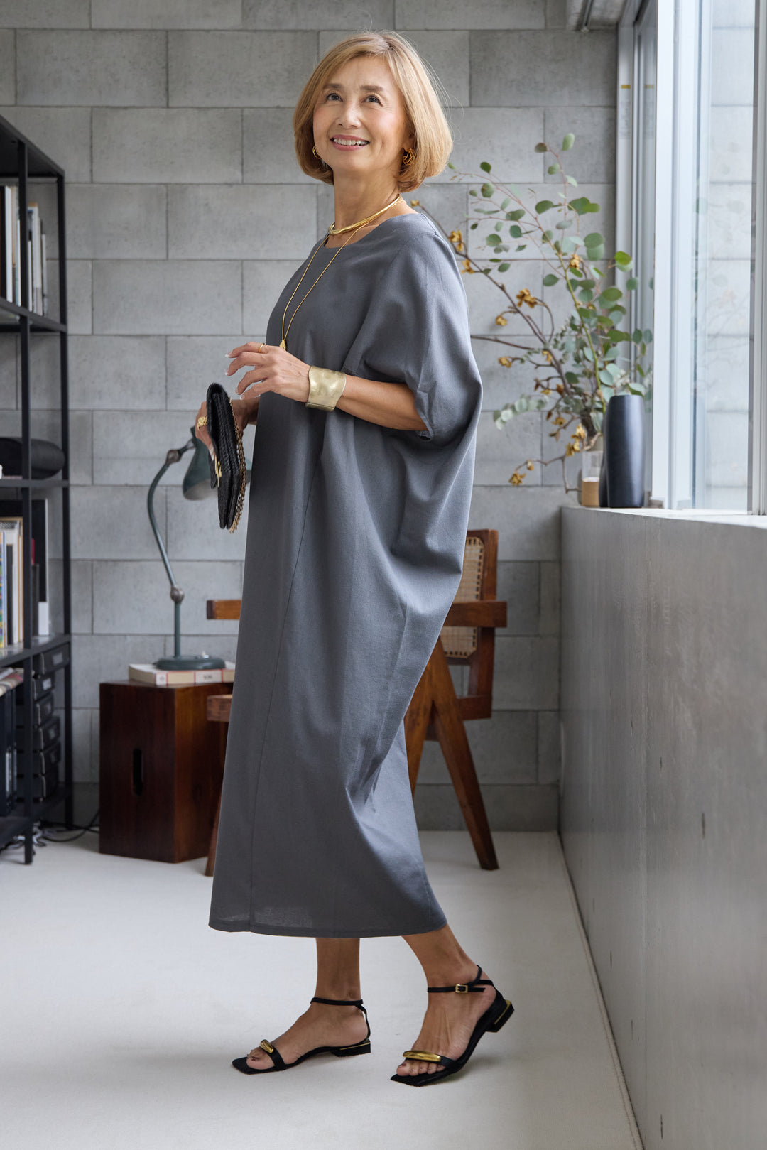 コクーンリネンワンピース