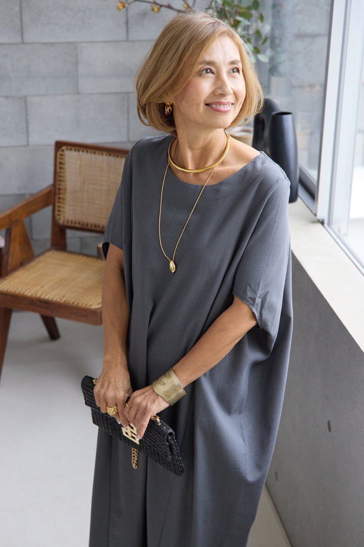 コクーンリネンワンピース