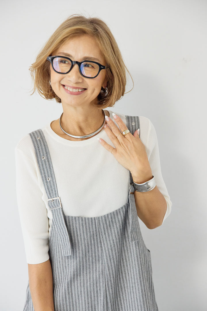 ストライプ ワイドサロペットワンピース