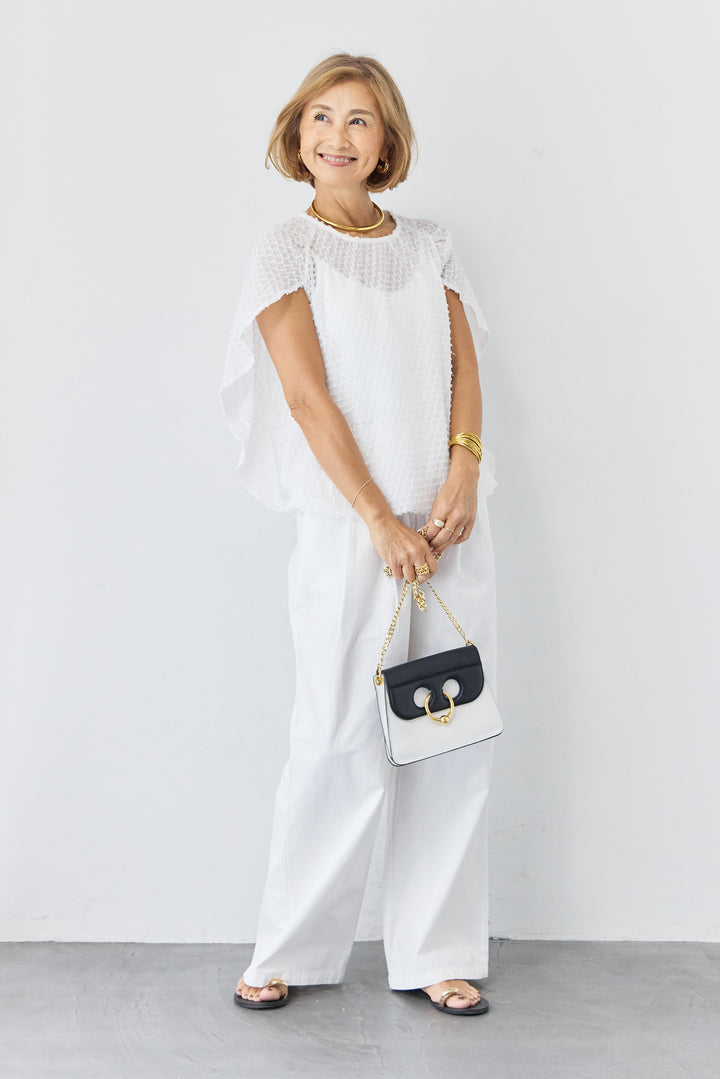 フリンジジャガード ケープスリーブブラウス