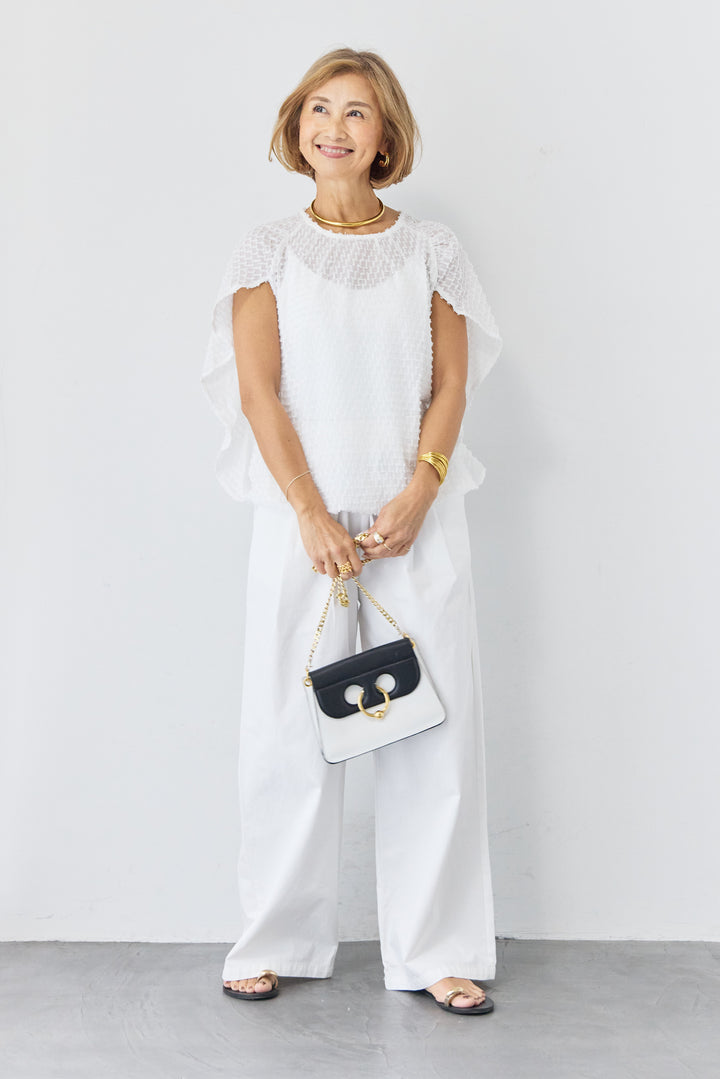 フリンジジャガード ケープスリーブブラウス