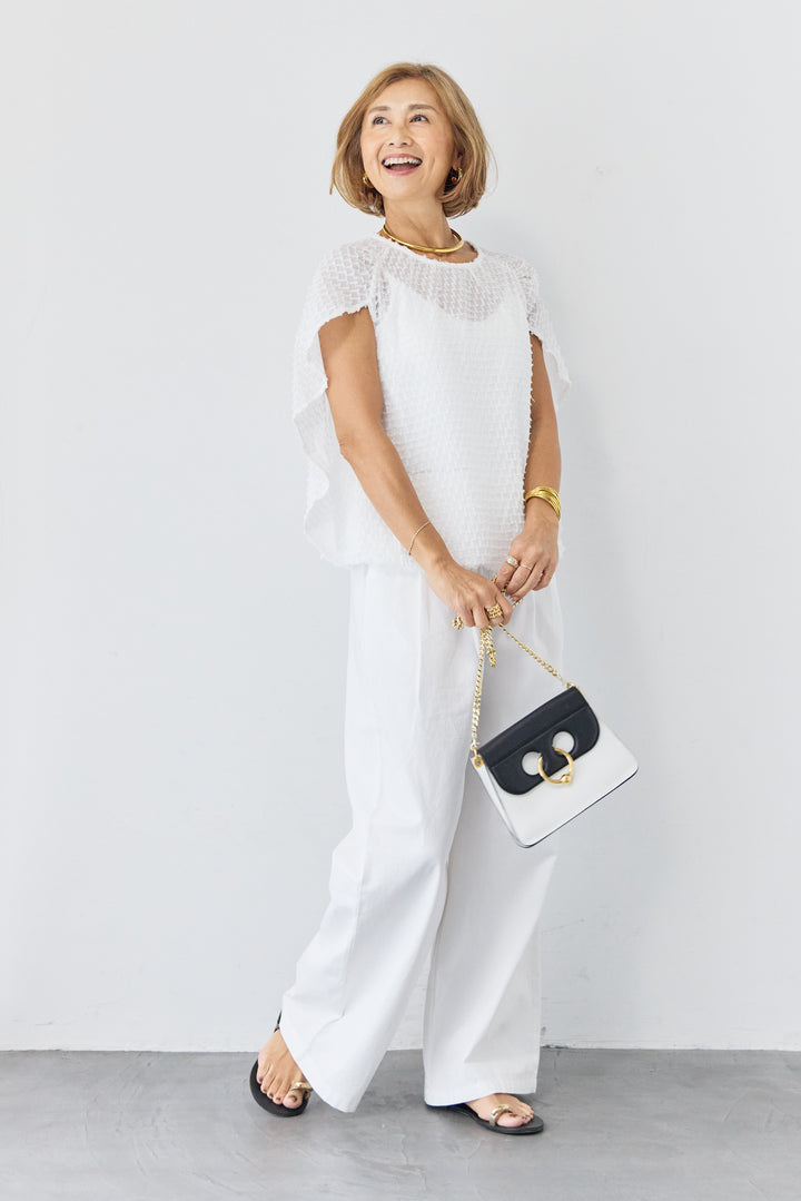 フリンジジャガード ケープスリーブブラウス