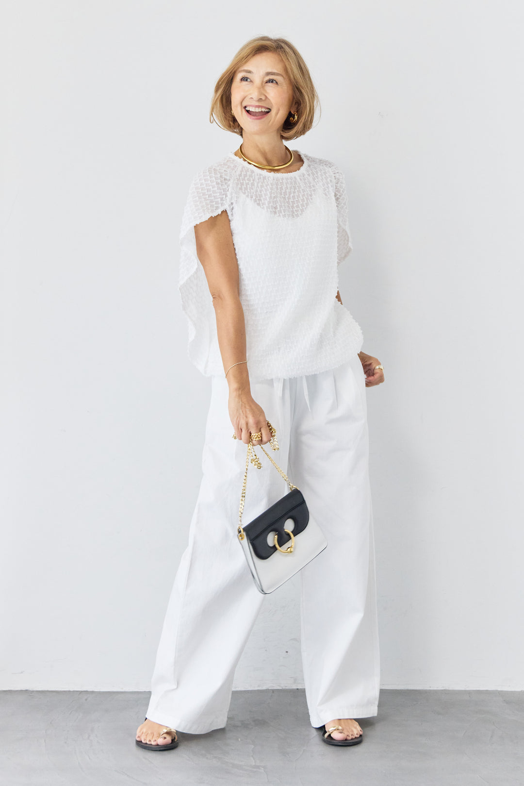 フリンジジャガード ケープスリーブブラウス