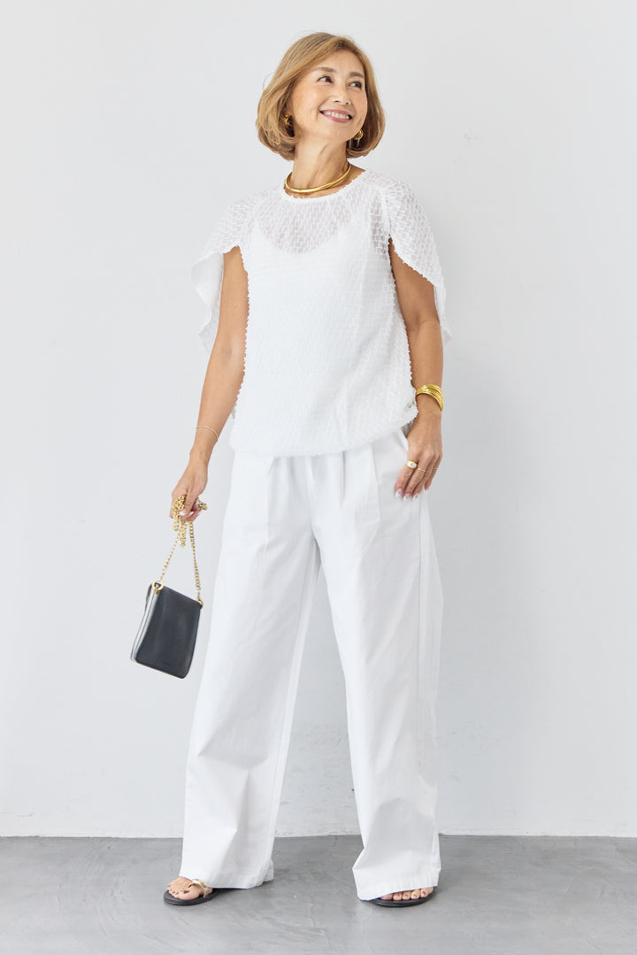 フリンジジャガード ケープスリーブブラウス