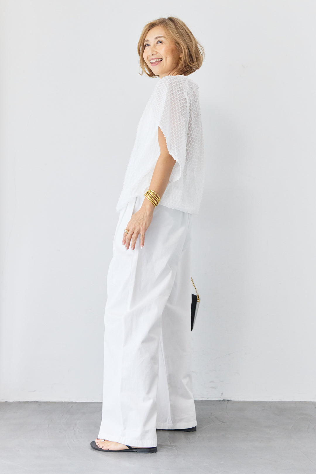 フリンジジャガード ケープスリーブブラウス