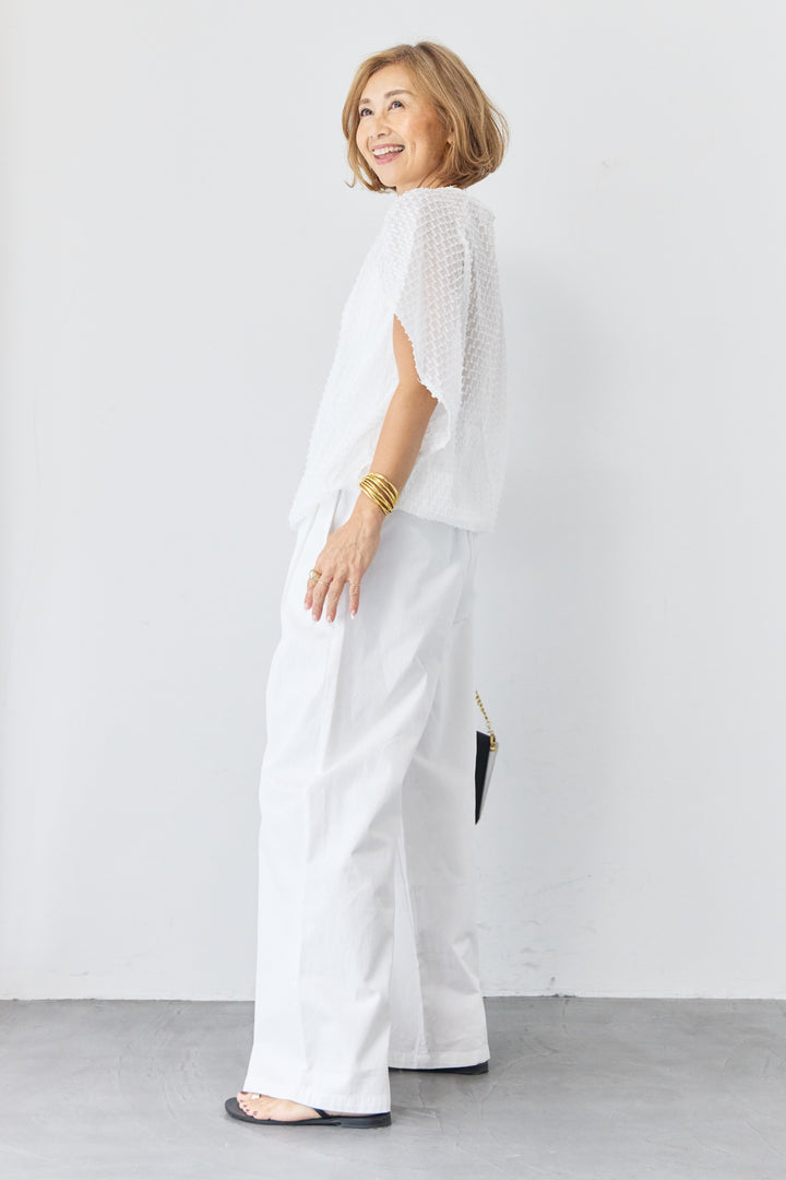 フリンジジャガード ケープスリーブブラウス