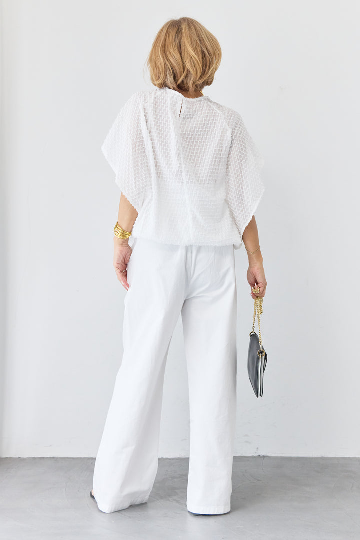 フリンジジャガード ケープスリーブブラウス