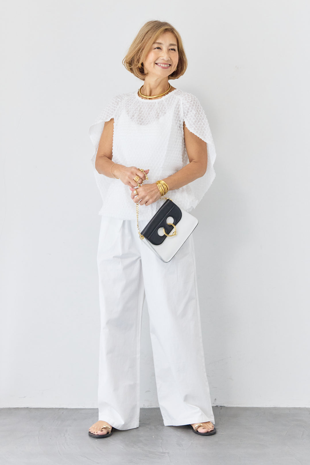 フリンジジャガード ケープスリーブブラウス