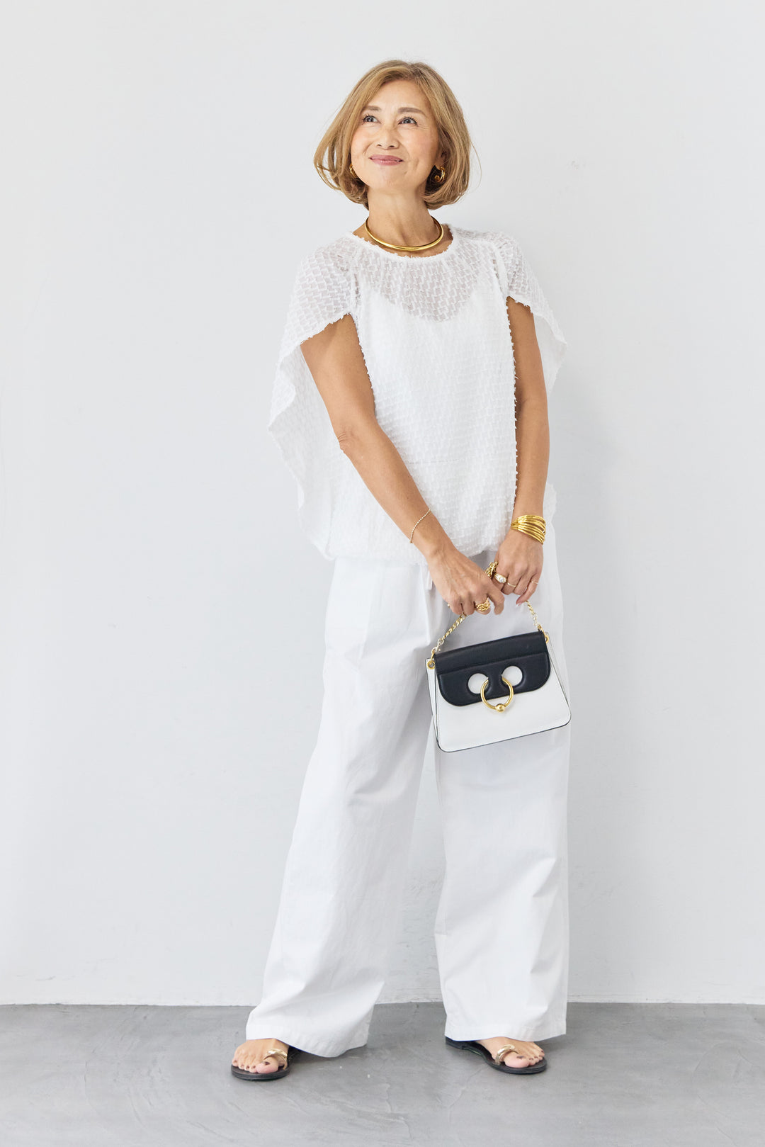 フリンジジャガード ケープスリーブブラウス