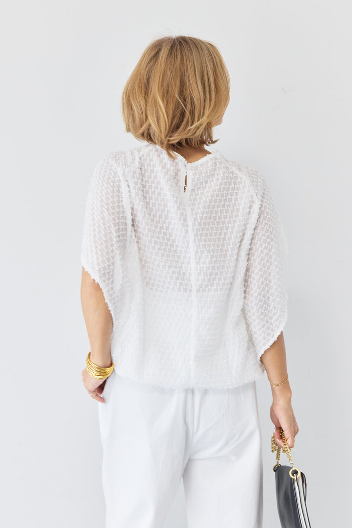フリンジジャガード ケープスリーブブラウス