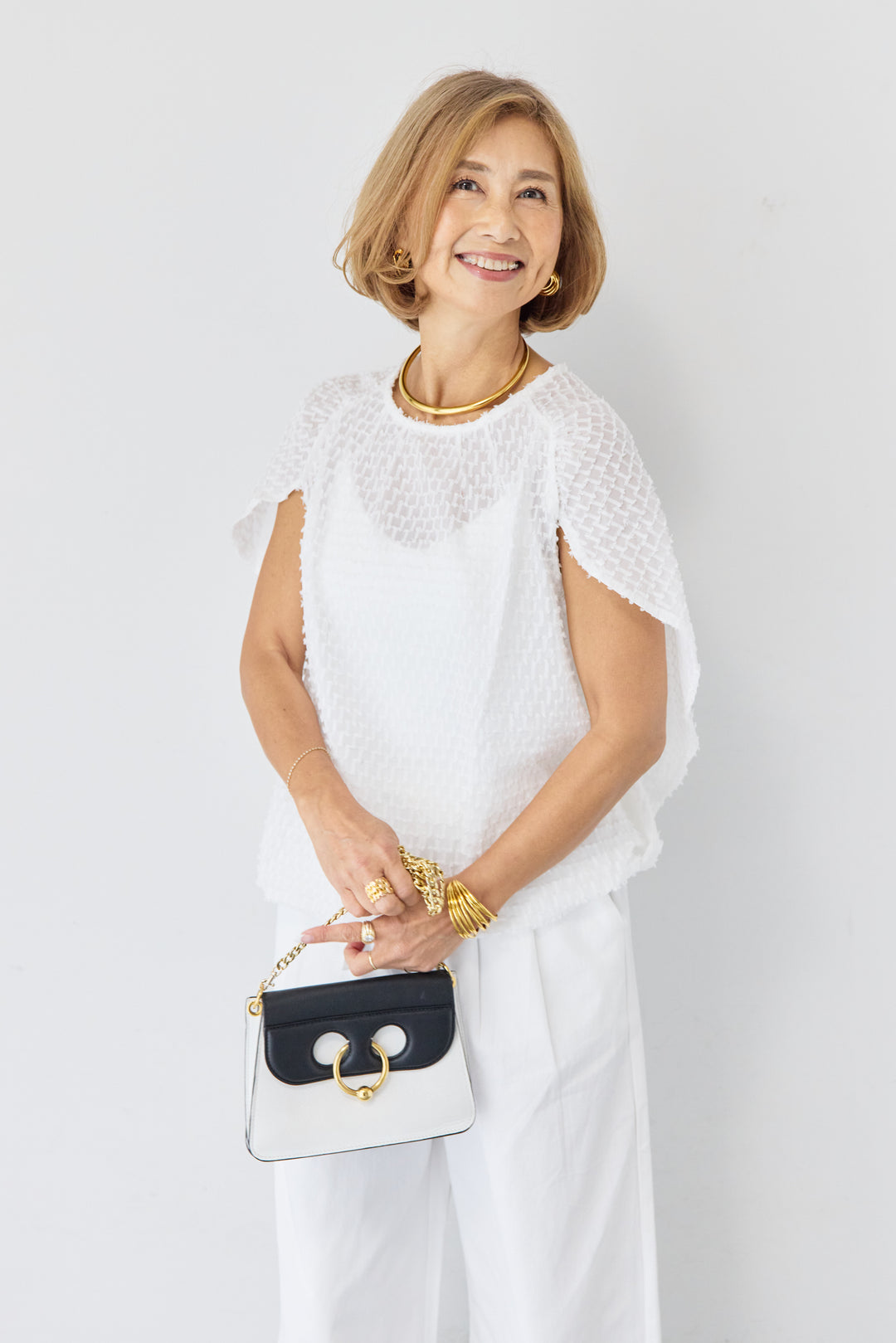 フリンジジャガード ケープスリーブブラウス