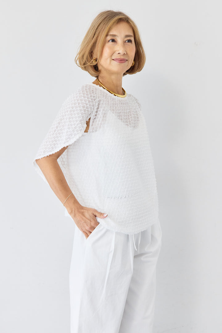 フリンジジャガード ケープスリーブブラウス