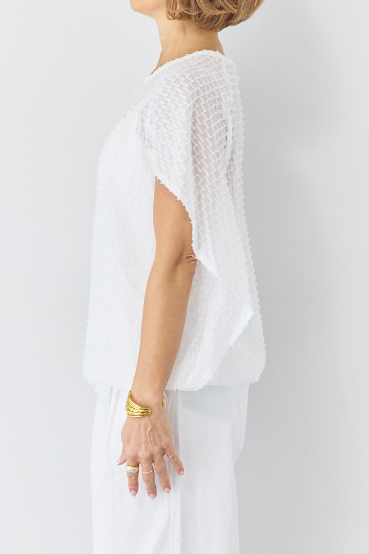 フリンジジャガード ケープスリーブブラウス