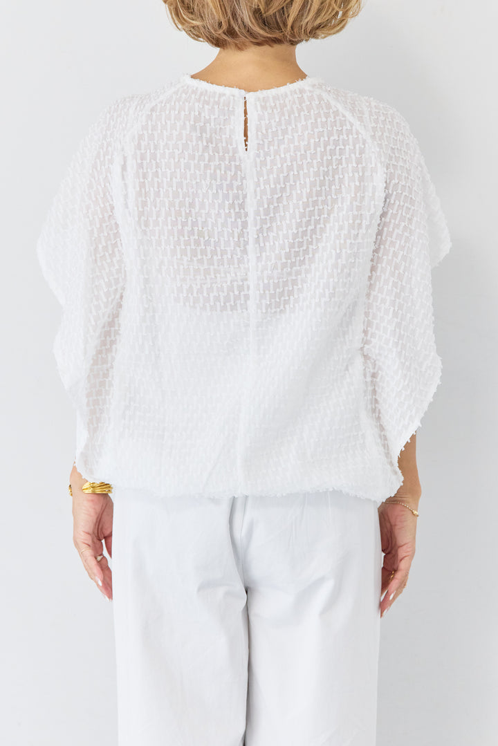 フリンジジャガード ケープスリーブブラウス
