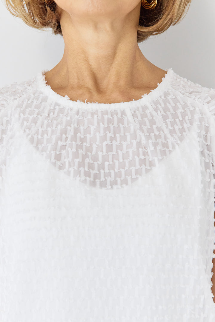 フリンジジャガード ケープスリーブブラウス