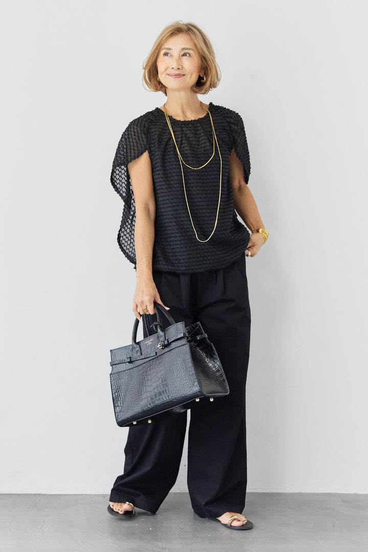 フリンジジャガード ケープスリーブブラウス