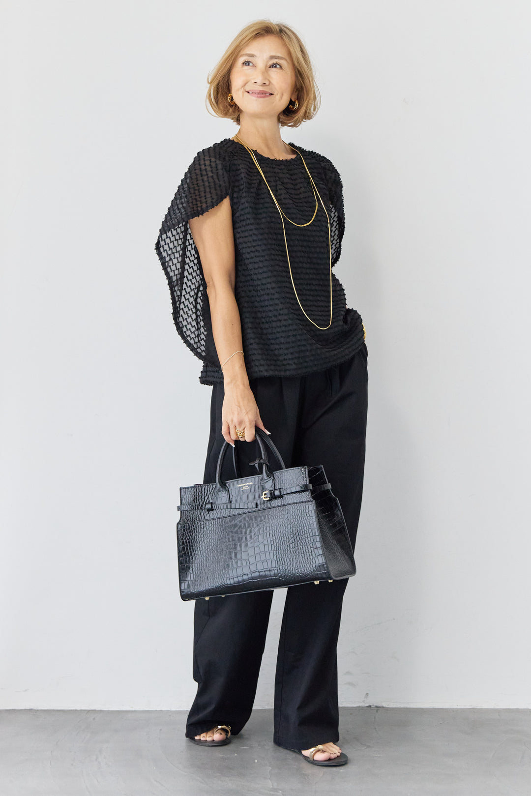 フリンジジャガード ケープスリーブブラウス