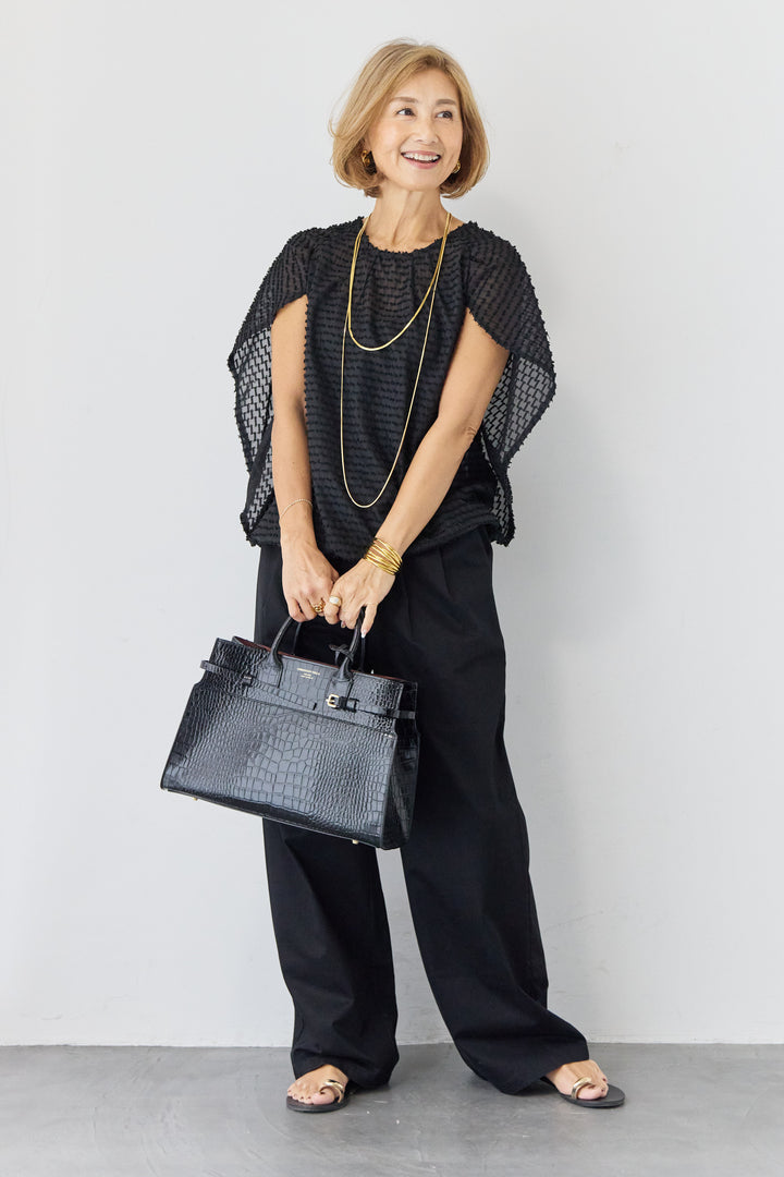 フリンジジャガード ケープスリーブブラウス