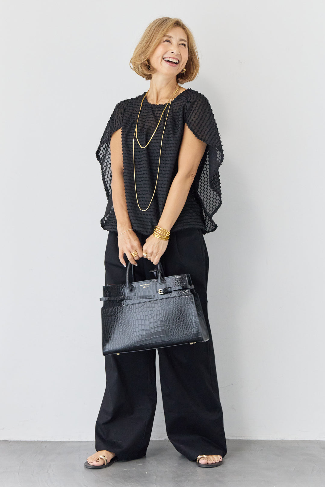 フリンジジャガード ケープスリーブブラウス