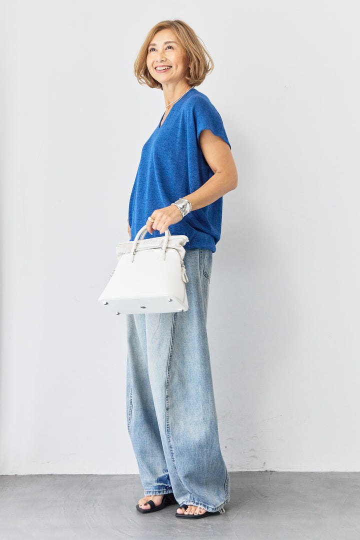 Vネック フレンチスリーブ サマーニット