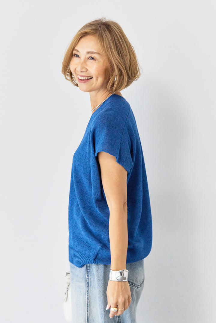 [SET]Vネック フレンチスリーブ サマーニット+ダメージコクーンパンツ(2set)