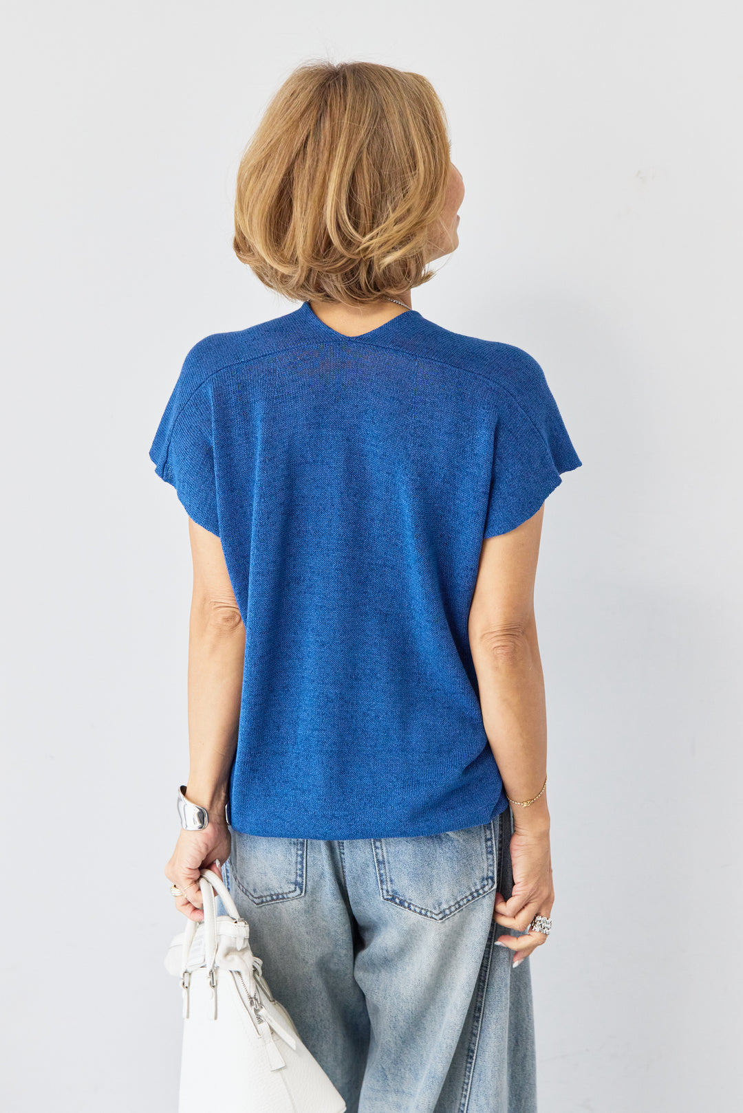 Vネック フレンチスリーブ サマーニット