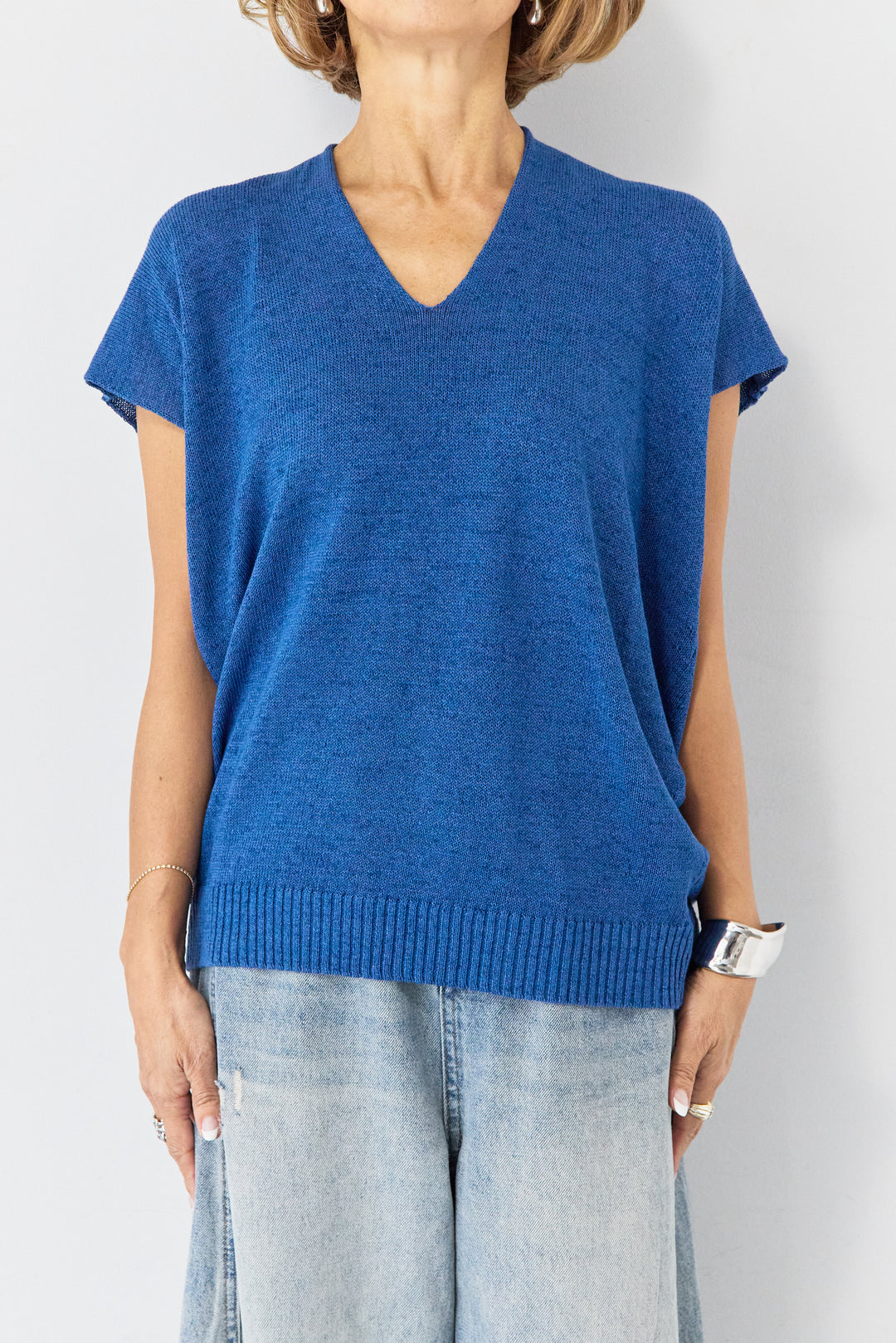 Vネック フレンチスリーブ サマーニット